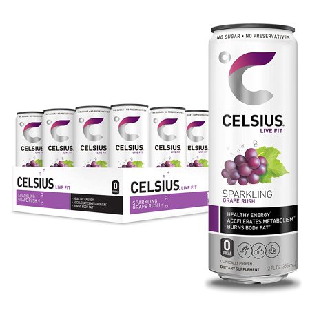 CELSIUS Sparkling Grape Rush Fitness Drink  Zero Sugar  12oz. Slim Can (Pack of 12)