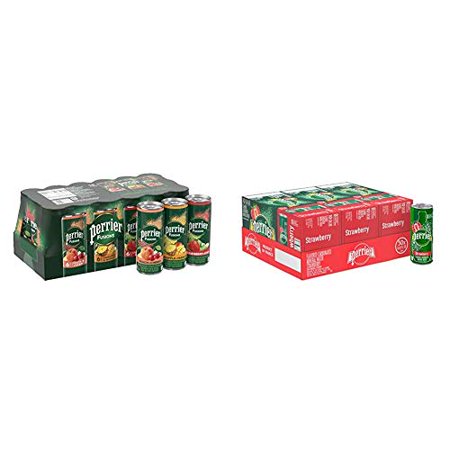 Perrier Fusions, Assorted Flavors, 11.15 Fl Oz Cans (Pack of 18) & Strawberry Flavored Carbonated Mineral Water, 8.45 Fl Oz (30 Pack) Slim Cans