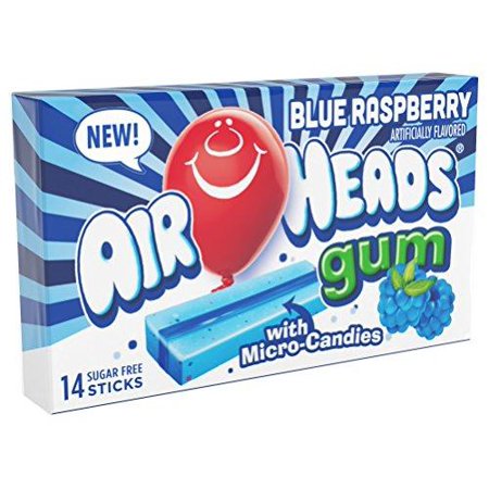 Airheads Candy Sugar-Free Chewing Gum With Xylitol, Blue Raspberry, Halloween Candy, Bulk, 14 Stick Pack (Bulk Pack Of 12)