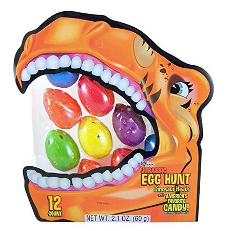 Candy Filled Plastic Dino Dinosaur Easter Eggs with Smarties and Dubble Bubble Gum  12 Count Pack