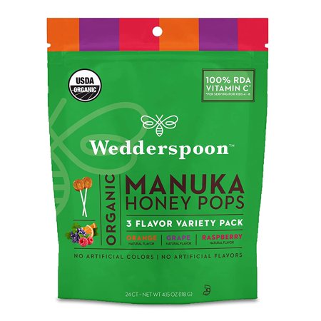 Wedderspoon Organic Manuka Honey Pops for Kids, Variety Pack, Unpasteurized, Genuine New Zealand Honey, 100% RDA Vitamin C, 24 Count