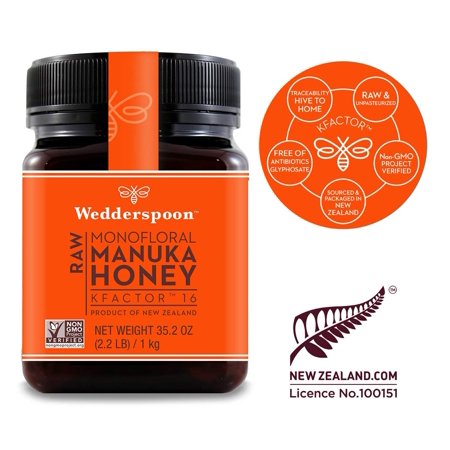 Wedderspoon Raw Premium Manuka Honey KFactor 16, Unpasteurized, Genuine New Zealand Honey, Multi-Functional, Non-GMO Superfood, 35.2 Oz