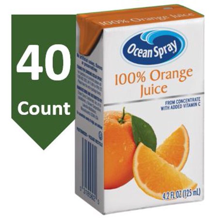 Ocean Spray 100% Orange Juice, 4.23 Fl Oz , 40 Count Snack Pack Size Boxes