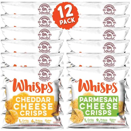 Whisps Cheese Crisps Single Serve 12 ct Variety Pack |Back to School Snack, Keto Snack, No Gluten, No Sugar, Low Carb, High Protein| Parmesan and Cheddar (12 x 0.63oz)