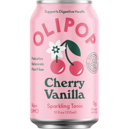 Olipop Sparkling Tonic Drink with Prebiotics and Digestive Health Benefits  Cherry Vanilla  12 Fl Oz (Pack of 12)