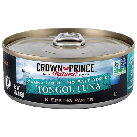 Crown Prince Natural Chunk Light Tongol Tuna in Spring Water, No Salt Added, 5 Ounce Cans (Pack of 12)
