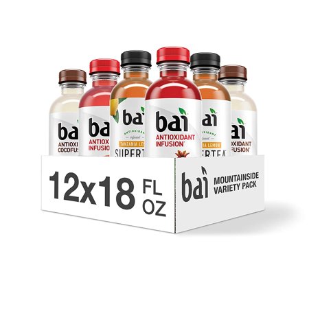 Bai Flavored Water, Mountainside Variety Pack, Antioxidant Infused Drinks, 18 Fluid Ounce Bottles, 12 Count, 3 Each of Tanzania Lemonade Tea, Ipanema 