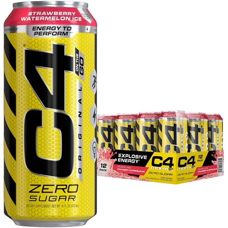 Cellucor C4 Original Carbonated Zero Sugar Energy Drink, Pre Workout Drink + Beta Alanine, Sparkling Strawberry Watermelon Ice, 16 Ounce Cans (Pack of