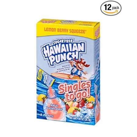 Hawaiian Punch Singles to Go Powder Packets, Water Drink Mix, Lemon Berry Squeeze, 0.95 Ounce, 8 Count per Pack, (Pack of 12) - ORIGINAL FLAVOR