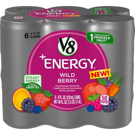 V8 +Energy Wild Berry Juice Energy Drink  8 Fl Oz Can  6 Count