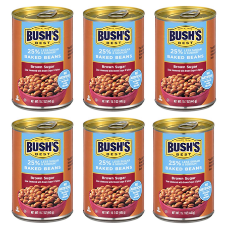 Bush's Best 25% Less Sodium & Sugar Brown Sugar Baked Beans 16 Oz (Pack - 6)