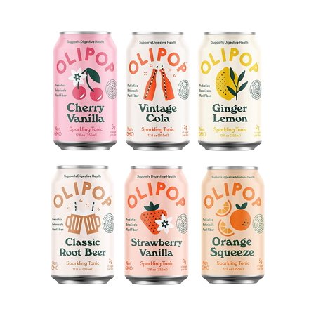 Olipop Sparkling Tonic Drink with Prebiotics and Digestive Health Benefits, 6 Flavor Variety, 12 Fl Oz (Pack of 6)