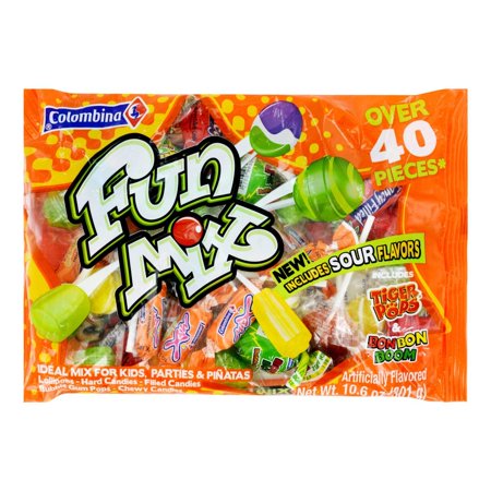 Colombina (1) Bag Fun Mix Candy Assortment - Includes Bubble Gum Pops, Tiger Pops, Hard Candies, Chewy Candies, Sour Flavors - Over 40 Pieces per Bag 