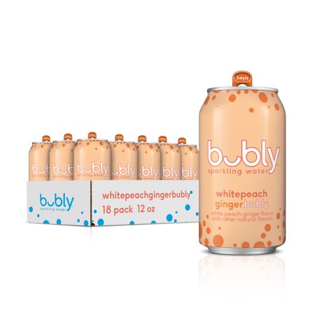 (18 Cans) Bubly Sparkling Water, White Peach Ginger, 12 Fl Oz