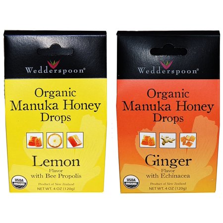Wedderspoon Organic Manuka Honey Drops (Ginger and Lemon Pack of 2)