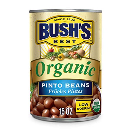 BUSH'S BEST Canned Organic Pinto Beans (Pack of 12), Source of Plant Based Protein and Fiber, Low Fat, 15 Oz