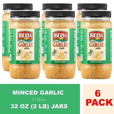 Iberia Minced in Water (Pack of 6) 32 Oz, 2 Lb., Convenient Minced in Jar, Ready to Use Minced in Water, Bold Flavor as Fresh 1/2 Tsp Equals to 1 Garl