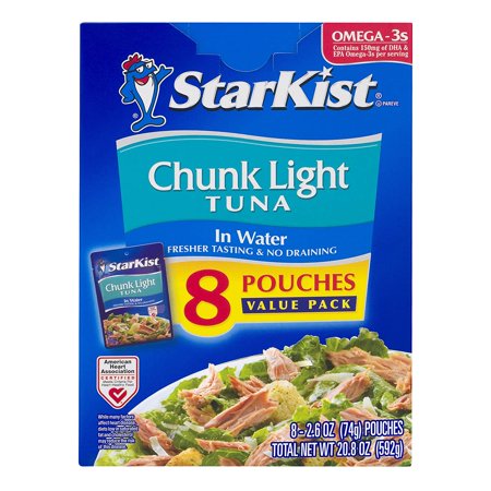 Chunk Light Tuna in Water, (8 Count of 2.6 Oz Pouches) 20.8 Oz, Pack of 4