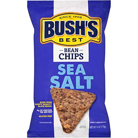 Bush's Best Sea Salt Black Bean Chips, Gluten Free, Protein Packed Snacks, 6 Oz (Pack - 12)