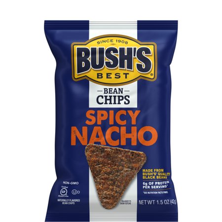 Bush's Best Spicy Nacho Beans Chips, Made from Quality Beans, No Artificial Flavor, 1.5 Oz (Pack-24)