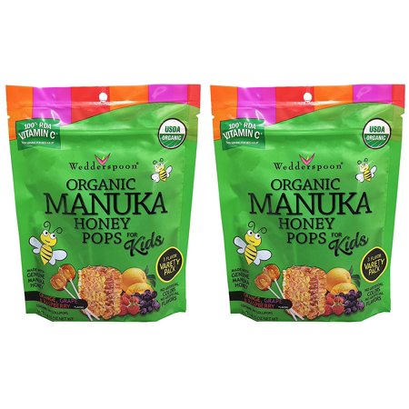 Wedderspoon Organic Manuka Honey Pops 3 Flavor Variety Pack of 2 (Contains 48 Lollipops)
