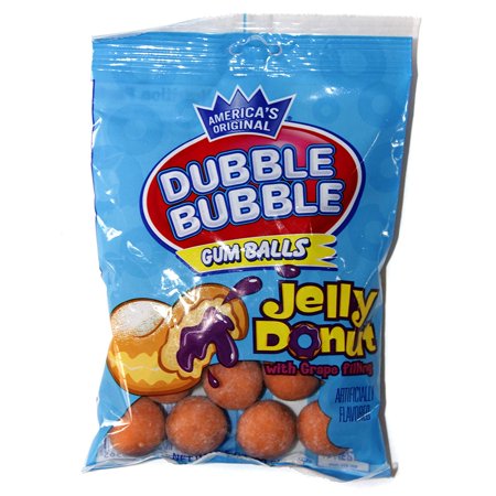 Dubble Bubble (1) Bag Jelly Donut with Grape Filling Flavored Gum Balls - Peanut & Gluten Free - 3.5 Oz