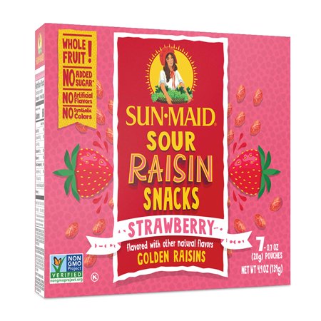Sun-Maid Natural Raisins- Strawberry Sour Raisins Dried Fruit Snacks- 7 Pack of 0.7oz