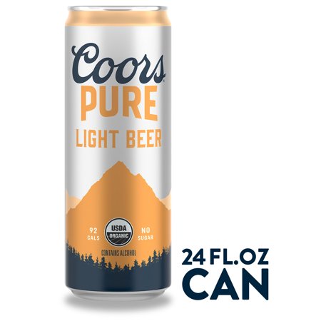 Coors Pure Organic Light Beer, American Light Lager, 24 FL OZ Slim Can, 3.8% ABV