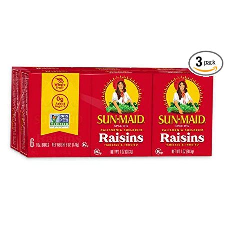 Sun-Maid Natural Raisins, 6 Count (Regular, Pack - 3)
