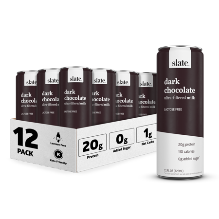 Slate Milk - High Protein Shake  Dark Chocolate  20g Protein  0g Added Sugar  Lactose Free  Keto  All Natural (11 Oz  12-Pack)