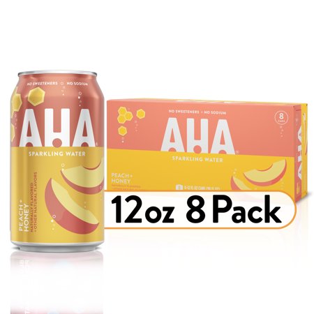AHA Sparkling Water, Peach Honey Flavored Water, Zero Calories, Sodium Free, No Sweeteners, 12 Fl Oz, 16 Pack