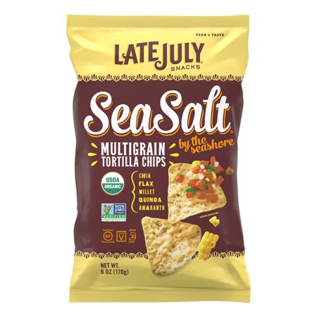 LATE JULY Snacks Multigrain Sea Salt by the Seashore Tortilla Chips, 6 Oz. Bag (Pack of 12)