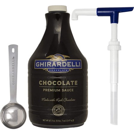 Ghirardelli Black Label Chocolate Sauce 87.3 Ounce with Ghirardelli Pump and Spoon