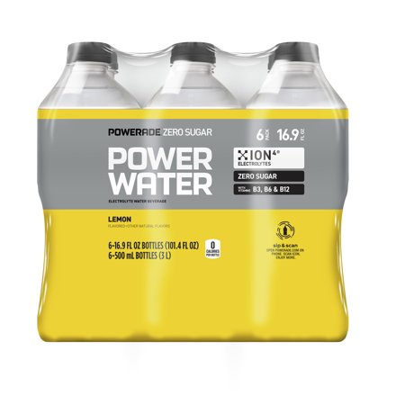 POWERADE Zero Sugar Power Water Lemon Bottles, 16.9 Fl Oz, 6 Pack