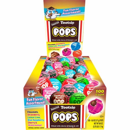 Tootsie Pops, Fun Flavor Assorted, 0.6 Oz, 100-count