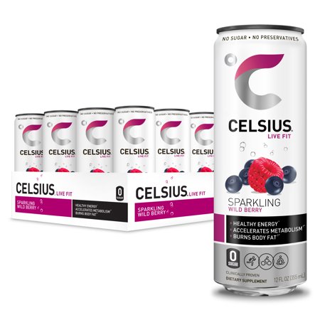 CELSIUS Sparkling Wild Berry Fitness Drink  Zero Sugar  12oz. Slim Can  12 Pack