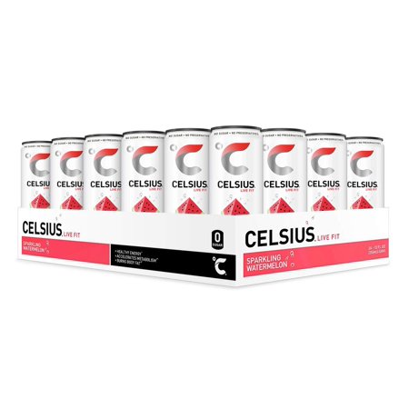CELSIUS Sparkling Watermelon Fitness Drink, Zero Sugar, Slim Can, 12 Fl Oz (Pack of 24)