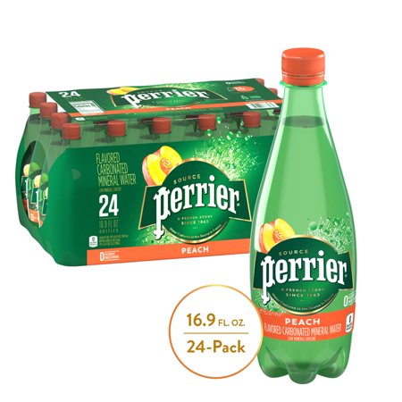 Perrier Peach Flavored Carbonated Mineral Water, 16.9 Fl Oz. Plastic Bottles 24 Count, (Pack of 10)