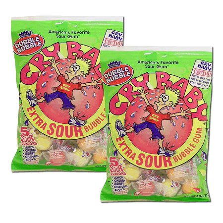 Dubble Bubble  Bubble Gum Cry Baby Extra Sour Candy (4 Ounce Bag) (2 Pack)