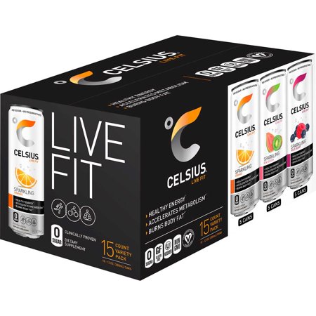 Celsius Live Fit Sparkling Fitness Drink Variety  12 Ounce (15 Count)