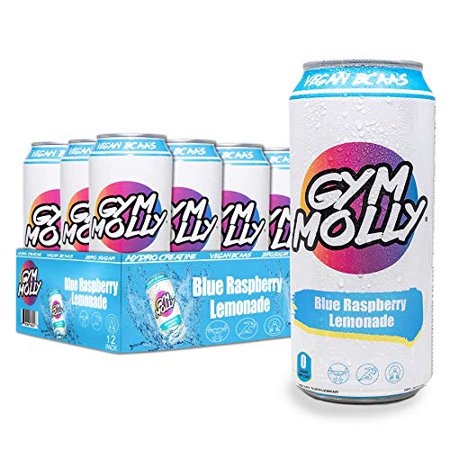Gym Molly Blue Raspberry Lemonade Energy Drink  Zero Sugar  Hydro Creatine  Vegan Bcaas  B Vitamins  16 Fl Oz (Pack of 12)