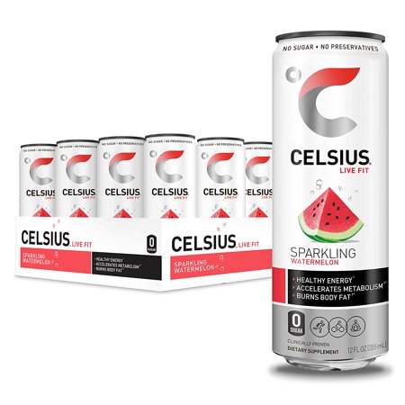 CELSIUS Essential Energy Drink 12 Fl Oz  Sparkling Watermelon (Pack of 12)
