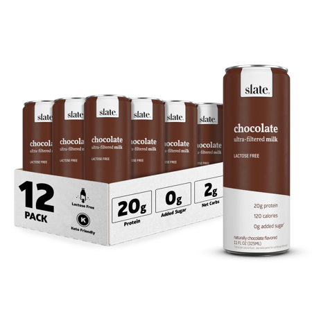 Slate Milk - High Protein Shake  Classic Chocolate  20g Protein  0g Added Sugar  Lactose Free  Keto  All Natural (11 Oz  12-Pack)