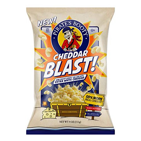 Pirates Booty Cheese Puffs with More Real Cheese, Aged White Cheddar Healthy Kids Snacks 12Ct 4Oz, Gluten Free, Cheddar Blast
