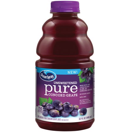(2 Pack) Ocean Spray Pure 100% Unsweetened Concord Grape Juice, 32oz