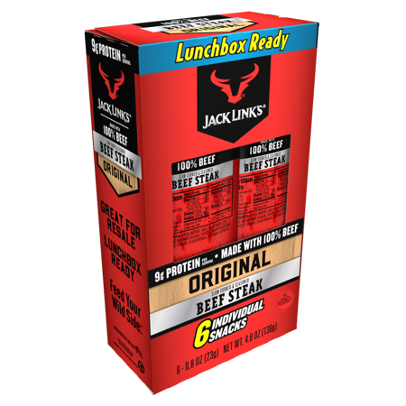 Jack Links Beef Steak, Original Meat Protein Snack Packs, 6ct 0.8oz