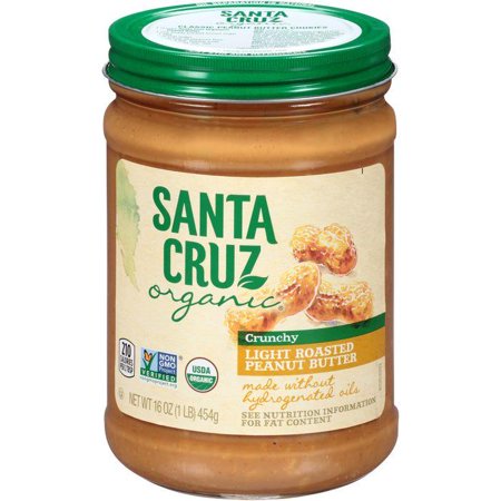 Santa Cruz Organic Crunchy Light Roasted Peanut Butter 16 Oz (Pack of 6)