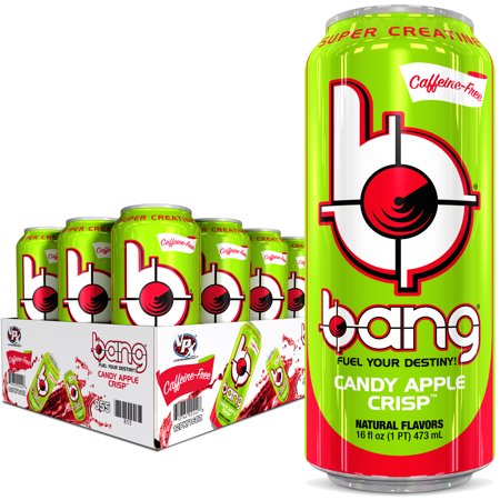 Bang Caffeine Free Candy Apple Crisp Energy Drink, 0 Calories, Sugar Free with Super Creatine, 16oz, 12 Count