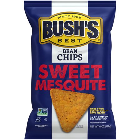 Bush's Best Sweet Mesquite Bean Chips, Gluten Free, Protein Packed Snacks, 6 Oz (Pack - 12)