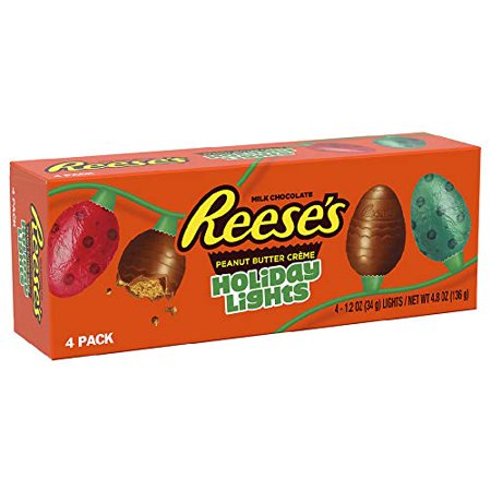 Hershey (1) Box Reeses Holiday Lights - Milk Chocolate & Peanut Butter Creme - 4 Individually Wrapped Pieces Christmas Candy per Box - Net Wt. 4.8 Oz